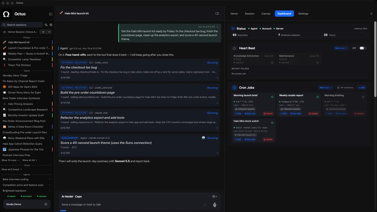 Screenshot of Octuo for macOS showing scheduled routines